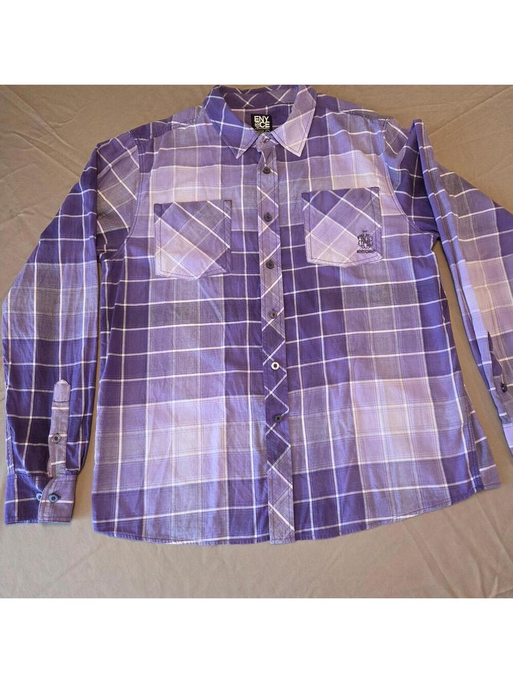 Enyce Sean "Diddy" Combs Purple plaid button-up shirt with embroidered logo
